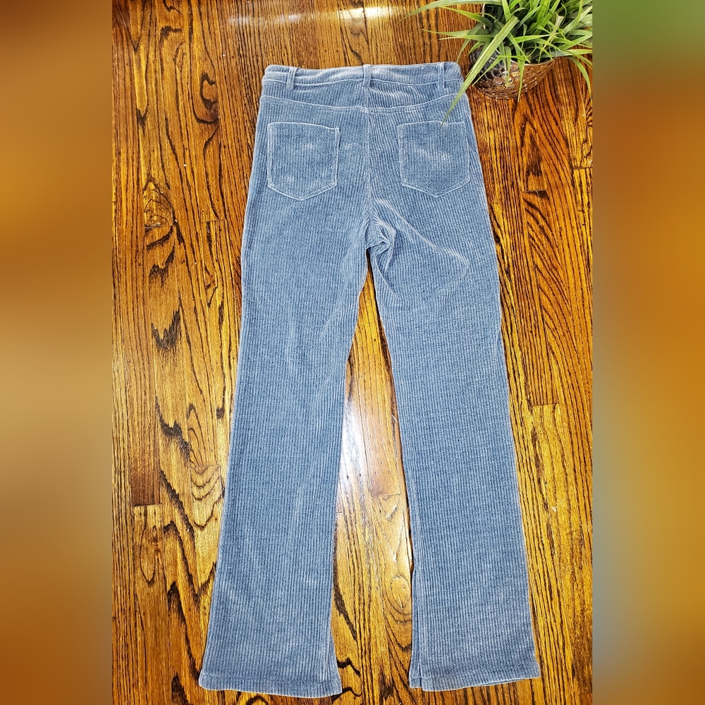 Zara Women's Slim Flare Corduroy Pants Dusty Blue High Rise Classic Preppy Sz 8 - Picture 8 of 10
